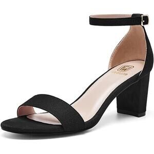 Fran Willor Womens Size 9 Black Faux Suede Open Toe 2.5" Chunky Block Heel Pumps